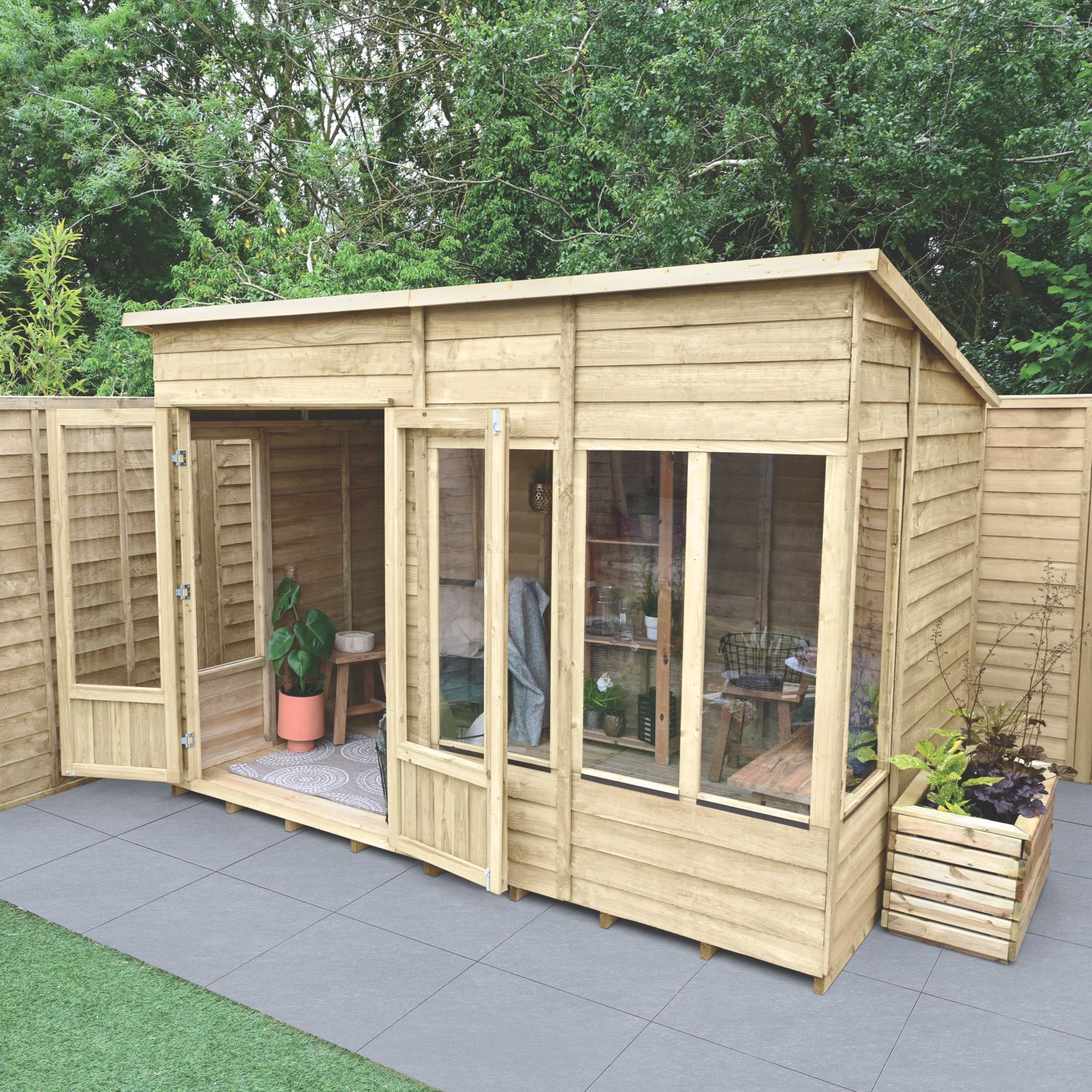 Forest Oakley 9' 6" x 6' (Nominal) Pent Timber Summerhouse with Base & Assembly (429TF)