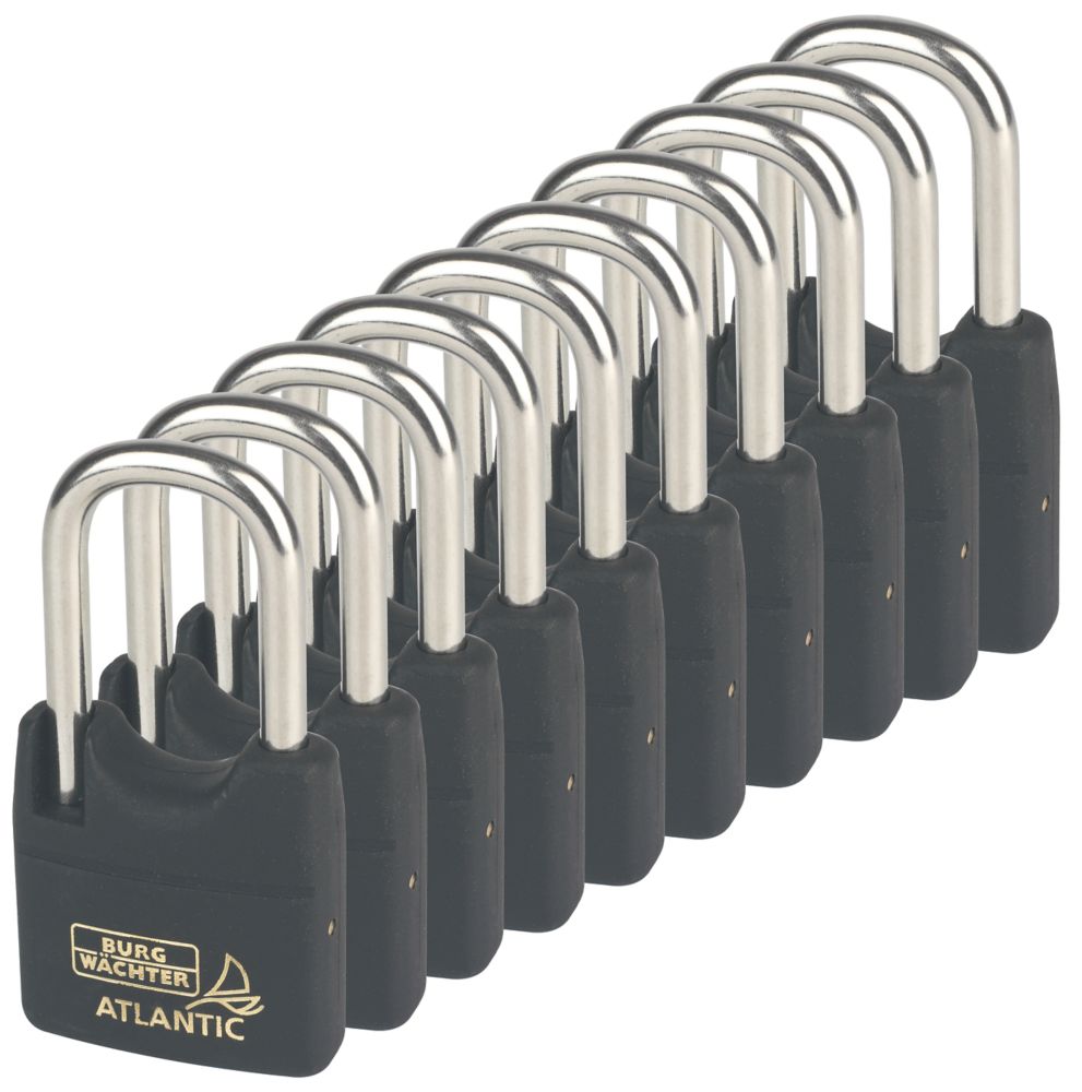 Burg-Wachter  Brass Keyed Alike Water-Resistant Long Shackle  Black Padlocks 40mm 10 Pack