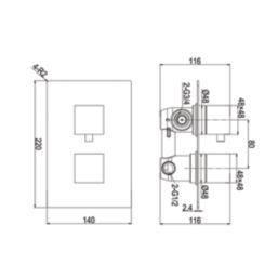 ETAL Veda Concealed Dual Outlet Thermostatic Chrome Shower Valve With Diverter
