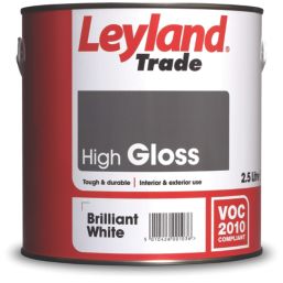 Leyland Trade 2.5Ltr Brilliant White High Gloss Solvent-Based Trim Paint