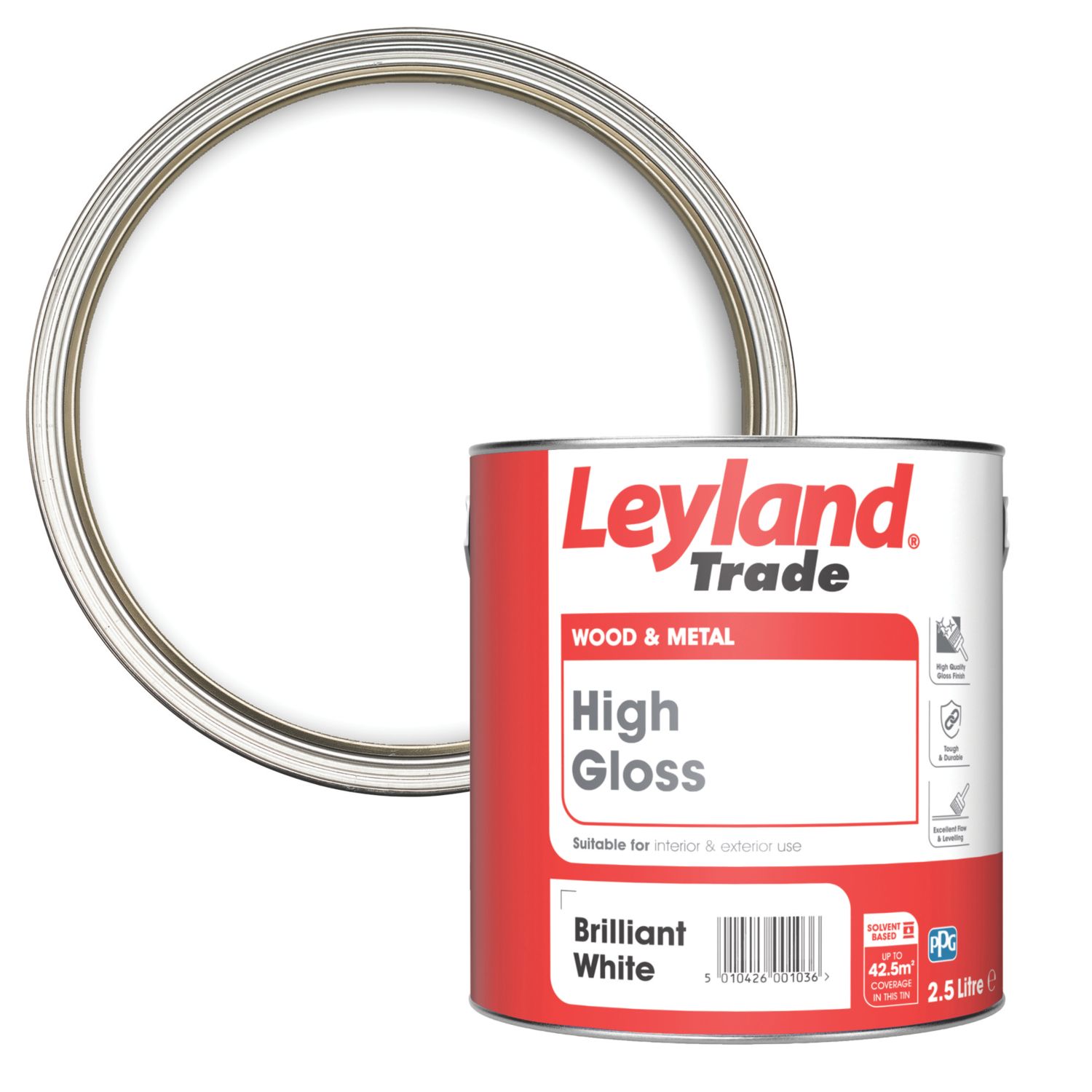 Leyland Trade 2.5Ltr Brilliant White High Gloss Solvent-Based Trim Paint (43021)