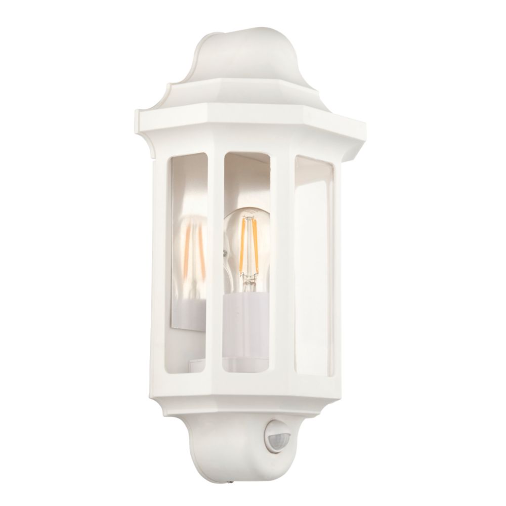 White half lantern wall shop light with pir