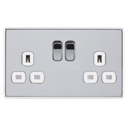 Arlec  13A 2-Gang SP Switched Socket Polished Chrome  with White Inserts