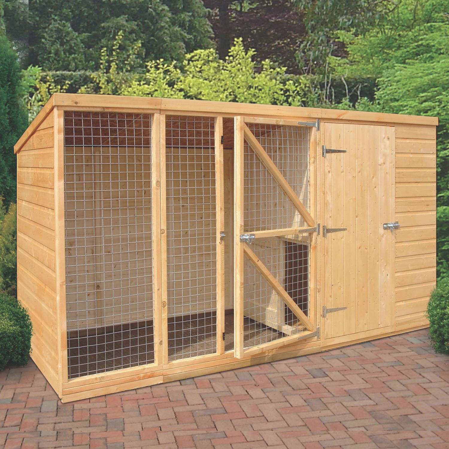 Shire Sanda 10' x 4' (Nominal) Pent Shiplap T&G Timber Dog Kennel (4318X)