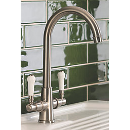Streame by Abode Keswick Swan Neck Dual Lever Mono Mixer Brushed Nickel
