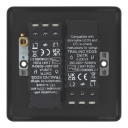 LAP  2-Gang 2-Way LED Dimmer Switch  Matt Black with Colour-Matched Inserts
