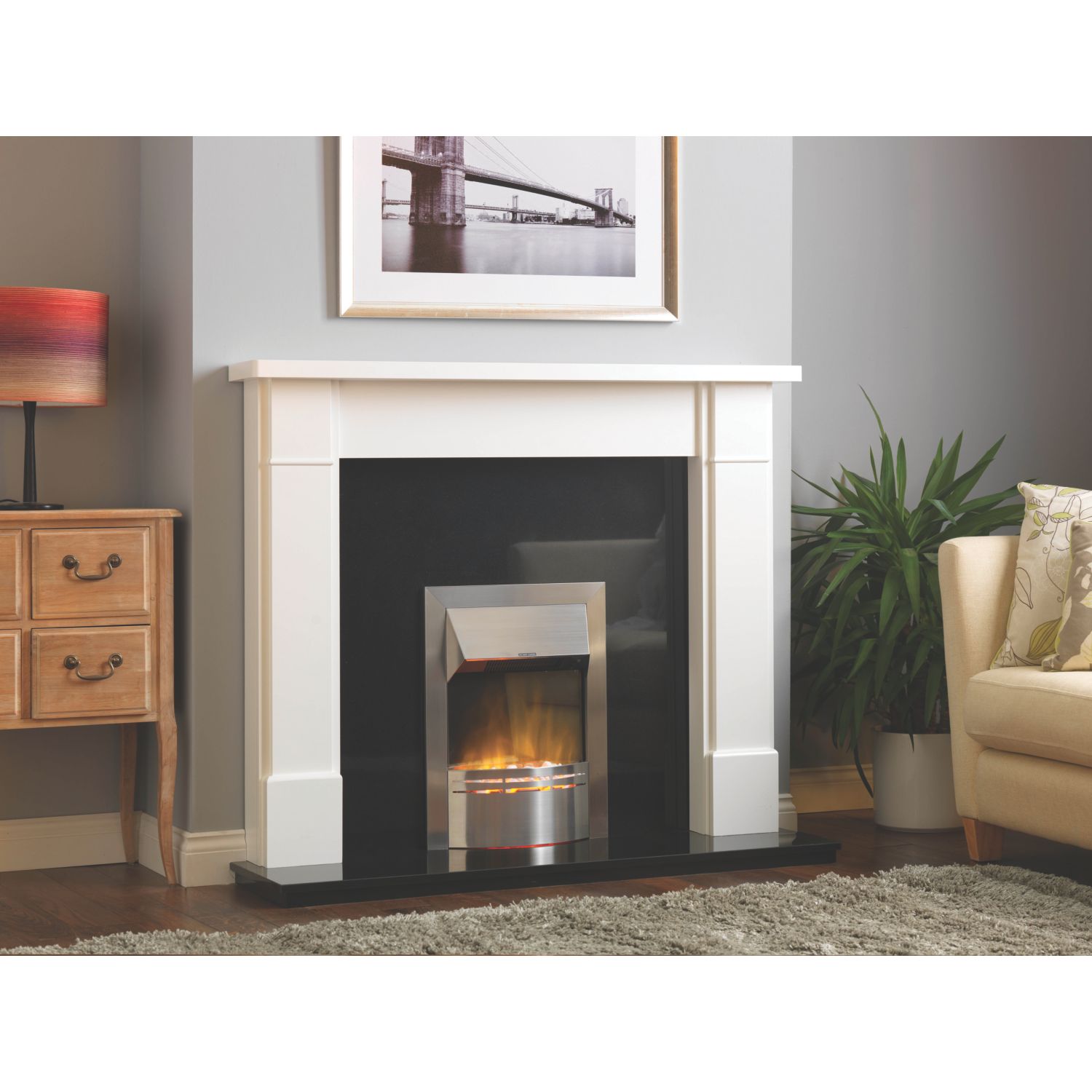 Dimplex Dakota Silver Switch Control Inset Electric Fire 436mm x 160mm x 615mm (4323F)
