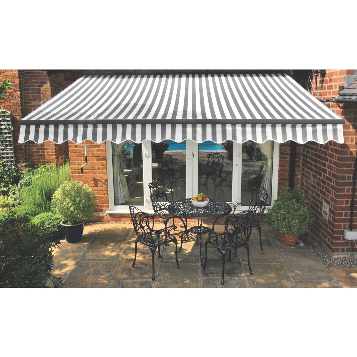 Greenhurst Kensington Easy-Fit Patio Awning Grey/White 3.5m x 2.5m (432HG)