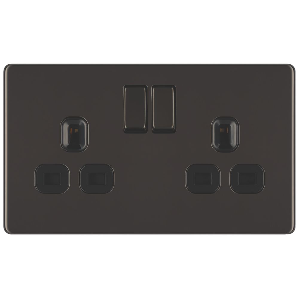 LAP 13A 2-Gang DP Switched Power Sockets Black Nickel with Black ...