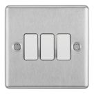 LAP  20A 16AX 3-Gang 2-Way Light Switch  Brushed Stainless Steel with White Inserts