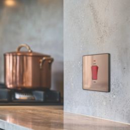 British General Evolve 45A 1-Gang 2-Pole Cooker Switch Copper with LED with Black Inserts