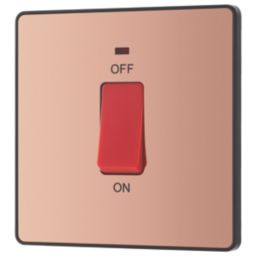 British General Evolve 45A 1-Gang 2-Pole Cooker Switch Copper with LED with Black Inserts