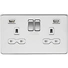 Knightsbridge SFR9224PCW 13A 2-Gang SP Switched Socket + 2.4A 2-Outlet Type A USB Charger Polished Chrome with White Inserts