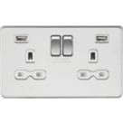 Knightsbridge  13A 2-Gang SP Switched Socket + 2.4A 12W 2-Outlet Type A USB Charger Polished Chrome with White Inserts