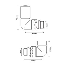 Torino 15mm x 1/2" Chrome Corner Designer Manual Radiator Valve & Lockshield  2 Pcs