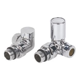 Torino Chrome Angled Manual Radiator Valve & Lockshield  15mm x 1/2" 2 Pcs