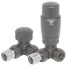 Towelrads  15mm x 1/2" Anthracite Angled Modern Thermostatic Radiator Valve & Lockshield