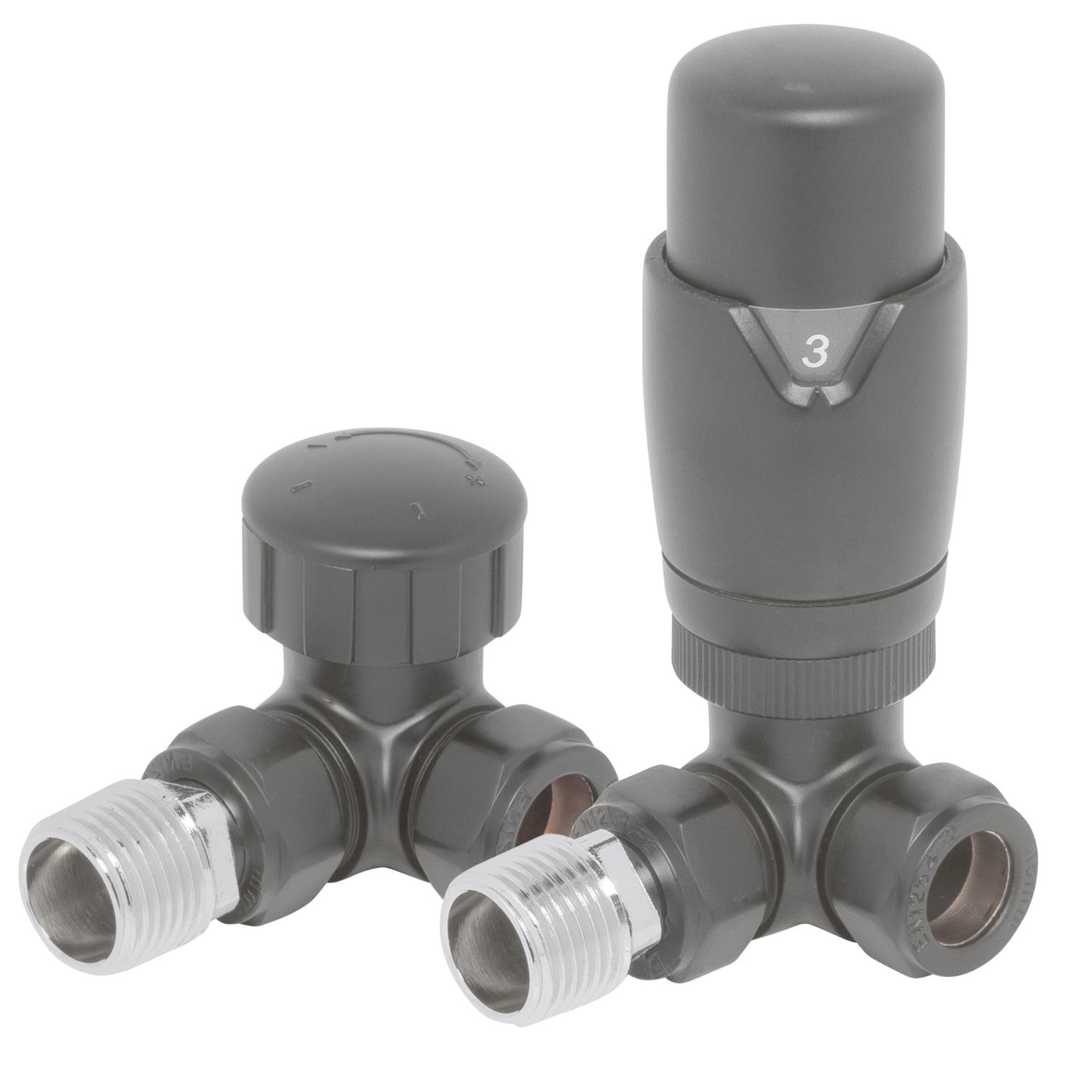 Towelrads 15mm x 1/2" Anthracite Angled Modern Thermostatic Radiator Valve & Lockshield (433RY)