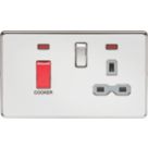 Knightsbridge SFR8333NPCG 45 & 13A 2-Gang DP Cooker Switch & 13A DP Switched Socket Polished Chrome with LED with Colour-Matched Inserts