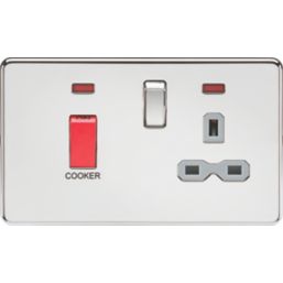 Knightsbridge SFR8333NPCG 45 & 13A 2-Gang DP Cooker Switch & 13A DP Switched Socket Polished Chrome with LED with Colour-Matched Inserts