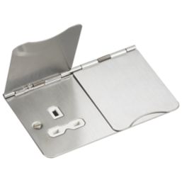 Knightsbridge FPR9UBCW 13A 2-Gang Unswitched Floor Socket Brushed Chrome with White Inserts