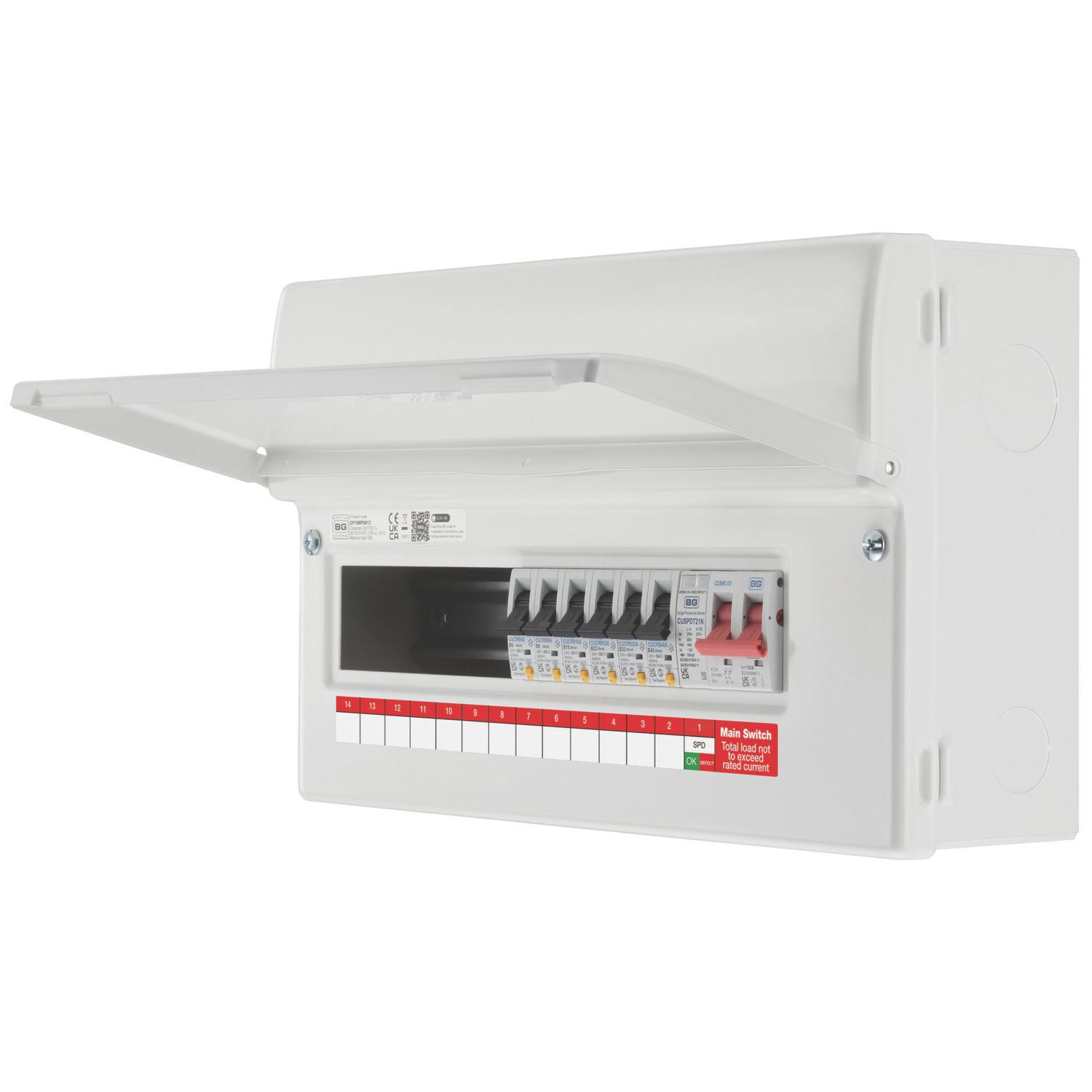 British General Circuit Protection 13-Module 13-Way Part-Populated High Integrity Main Switch Consumer Unit with SPD (434CY)
