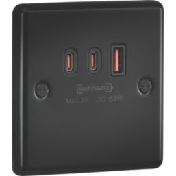 Knightsbridge  5A 63W 3-Outlet Type A & C USB Socket Matt Black with Black Inserts