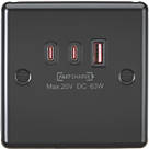 Knightsbridge 63W 5A 63W 3-Outlet Type A & C USB Socket Matt Black with Black Inserts