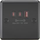 Knightsbridge  5A 63W 3-Outlet Type A & C USB Socket Matt Black with Black Inserts