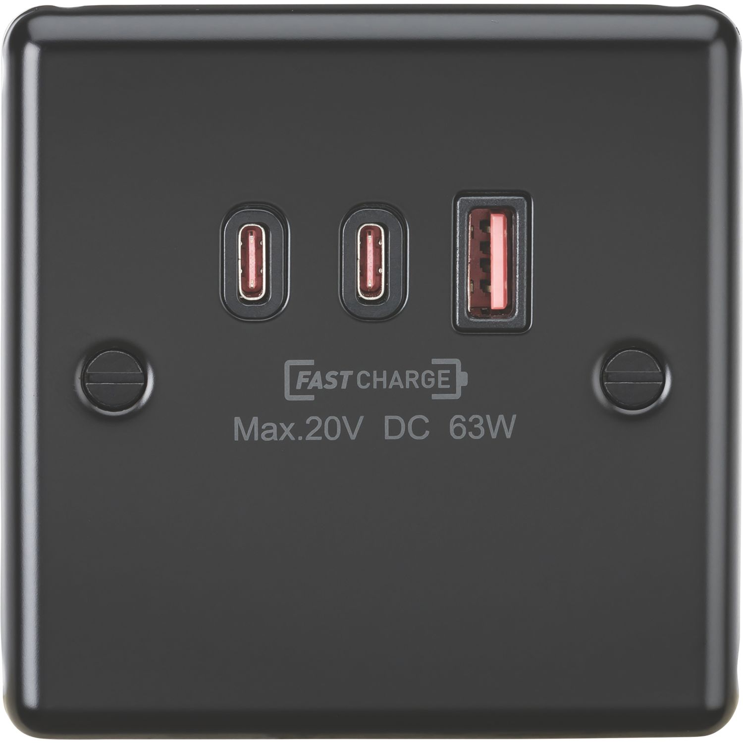 Knightsbridge 5A 63W 3-Outlet Type A & C USB Socket Matt Black with Black Inserts (434PY)