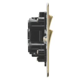 Knightsbridge  45A 2-Gang DP Cooker Switch & 13A DP Switched Socket Polished Brass with Neon with Black Inserts