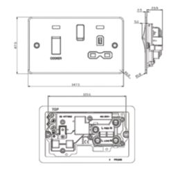 Knightsbridge  45A 2-Gang DP Cooker Switch & 13A DP Switched Socket Polished Brass with Neon with Black Inserts