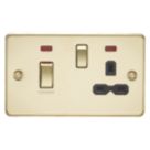 Knightsbridge  45A 2-Gang DP Cooker Switch & 13A DP Switched Socket Polished Brass with Neon with Black Inserts