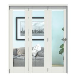 Green & Taylor  3-Door 1-Clear Light Primed White Wooden Shaker Internal Bi-Fold Door 2060mm x 1794mm