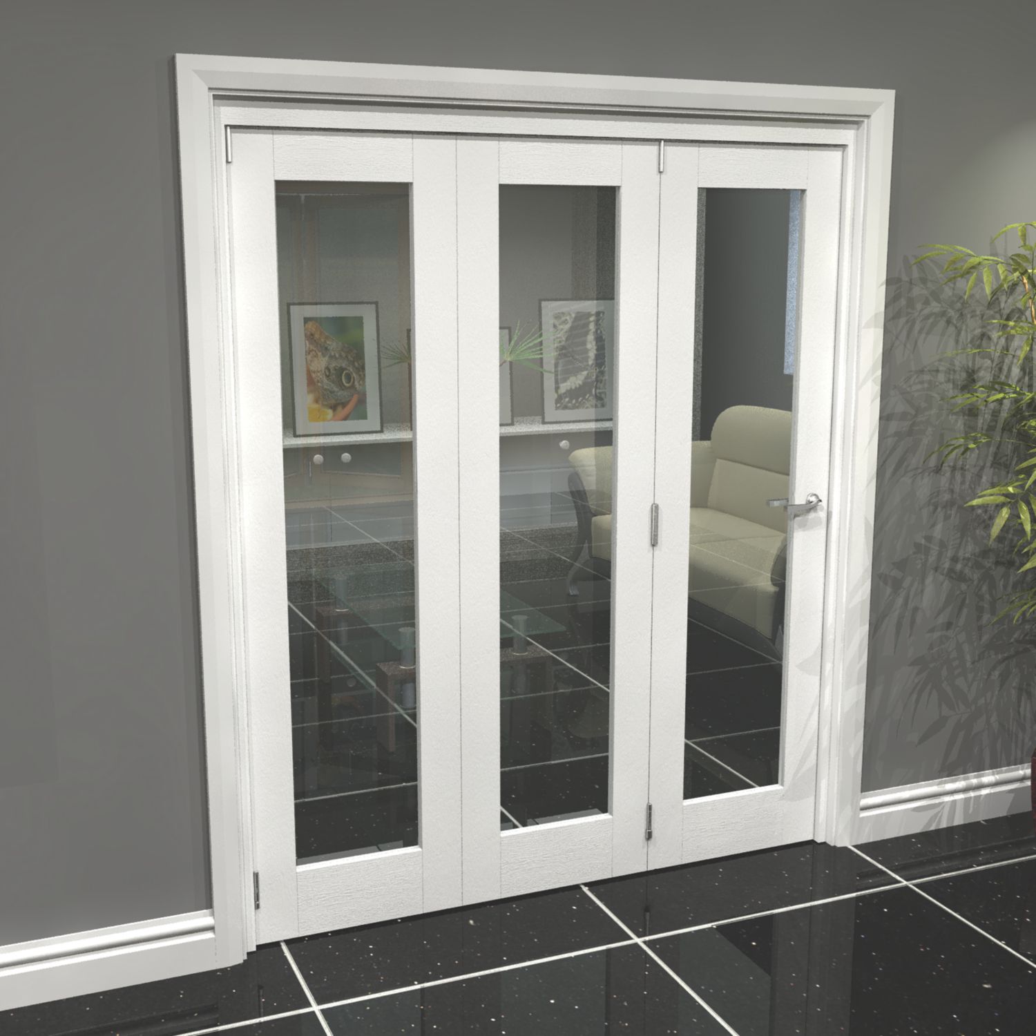 Green & Taylor 3-Door 1-Clear Light Primed White Wooden Shaker Internal Bi-Fold Door 2060mm x 1794mm (435CT)