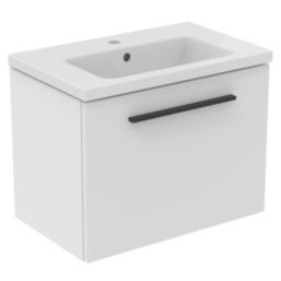 Ideal Standard i.life S Wall Hung Vanity Unit with Black Handle & Basin Matt White 610mm x 385mm x 475mm