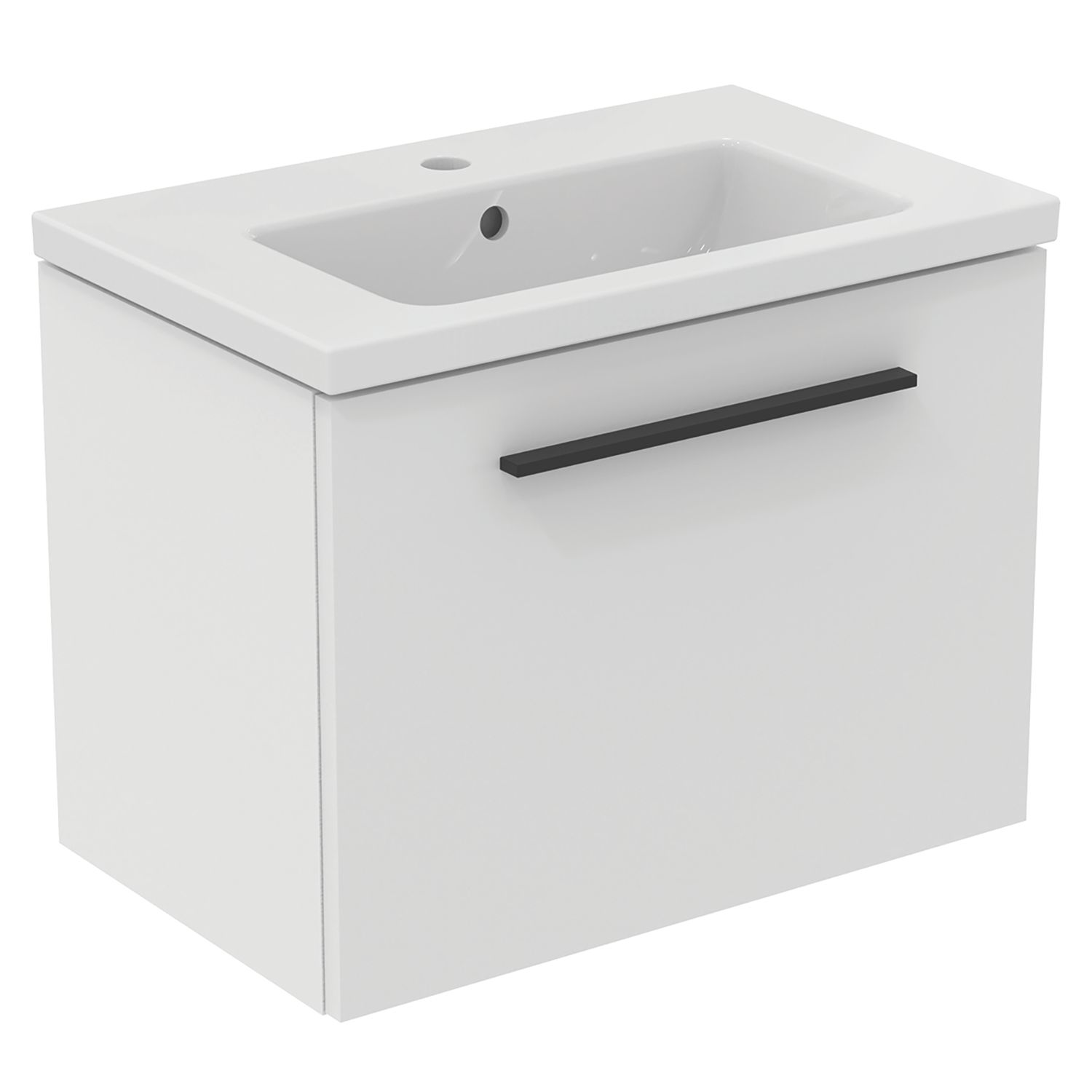 Ideal Standard i.life S Wall Hung Vanity Unit with Black Handle & Basin Matt White 610mm x 385mm x 475mm (435HM)