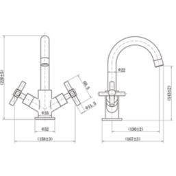 ETAL Oban Swan Neck Polished Chrome 220mm Standard Cross Head Mono Basin Mixer Tap