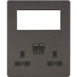 Knightsbridge  13A 2-Gang DP Combination Plate Smoked Bronze with Black Inserts