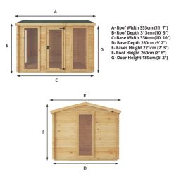 Mercia  11' x 9' (Nominal) Reverse Apex Timber Log Cabin