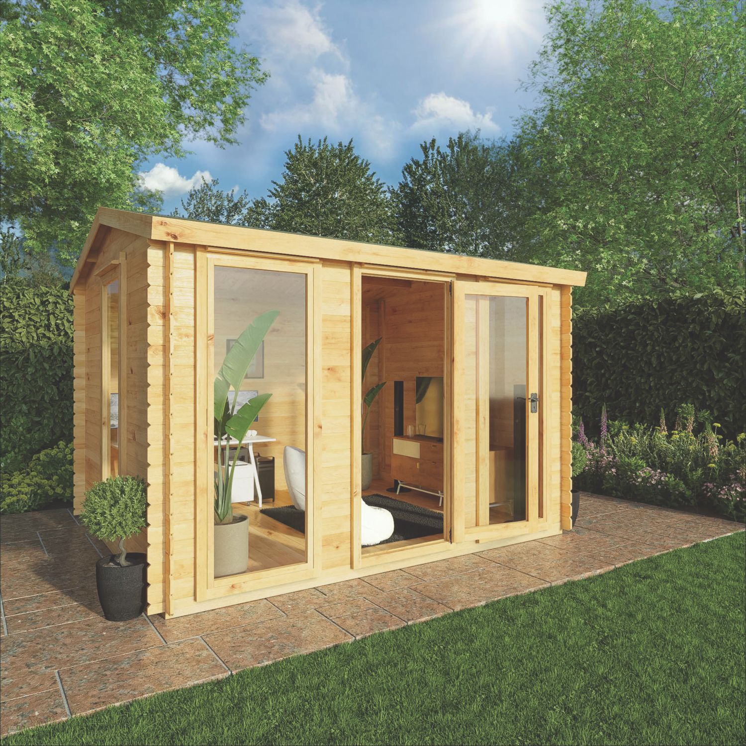 Mercia 11' x 9' (Nominal) Reverse Apex Timber Log Cabin (435YL)