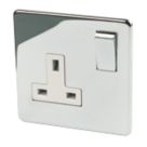 Crabtree Platinum 13A 1-Gang DP Switched Plug Socket Polished Chrome  with White Inserts