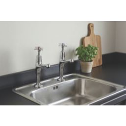 Bristan Value High Neck Pillar Cross Head Kitchen Taps Chrome-Plated 1 Pair
