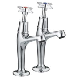 Bristan Value High Neck Pillar Cross Head Kitchen Taps Chrome-Plated 1 Pair