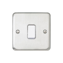 MK Contoura 10A 1-Gang 2-Way Switch  Brushed Stainless Steel with White Inserts