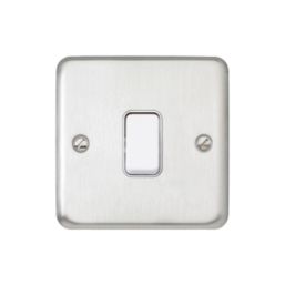 MK Contoura 10A 1-Gang 2-Way Switch  Brushed Stainless Steel with White Inserts