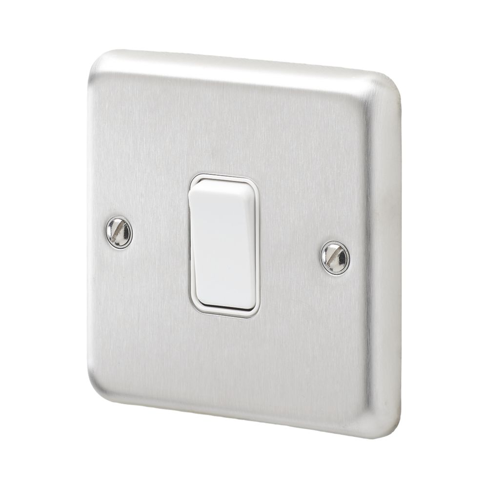 MK Contoura 10A 1-Gang 2-Way Switch Brushed Stainless Steel with White  Inserts - Screwfix