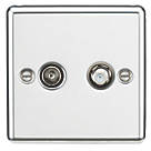 Knightsbridge CL014PC 2-Gang Isolated Coaxial TV & F-Type Satellite Socket Polished Chrome