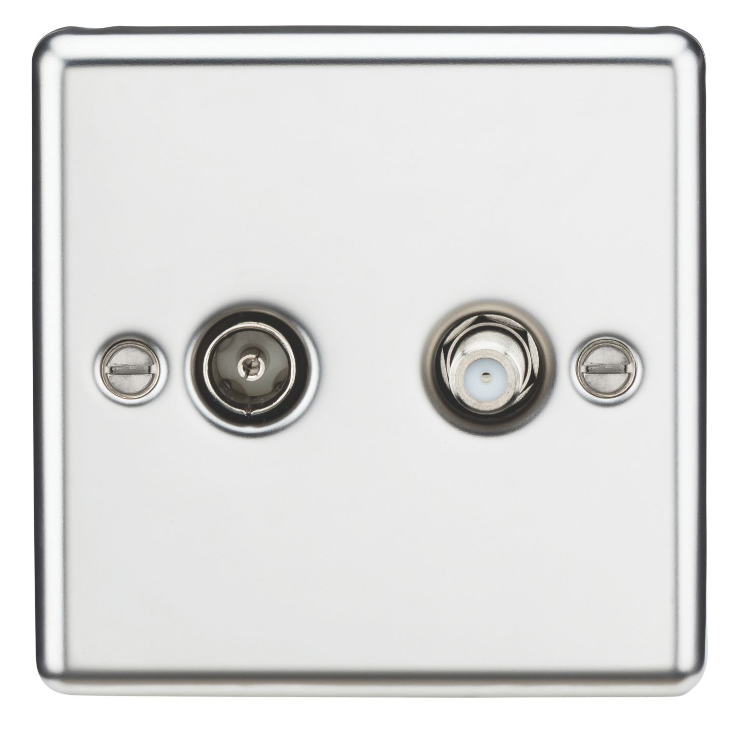 Knightsbridge 2-Gang Isolated Coaxial TV & F-Type Satellite Socket Polished Chrome (436TY)