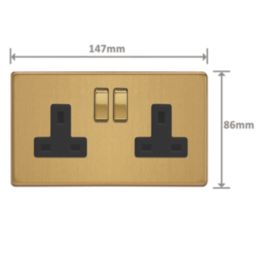 Varilight  13A 2-Gang 2-Pole Switched Socket Brushed Brass  with Black Inserts